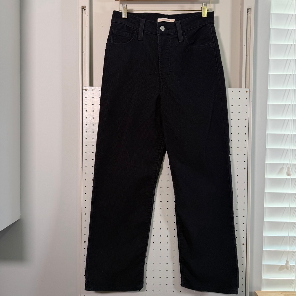 Levi's Ribcage Straight Ankle Pants Women's Black Corduroy Button Fly - 28